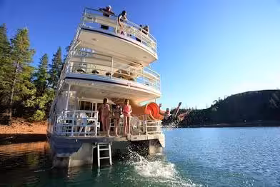 Houseboat with youth group having fun